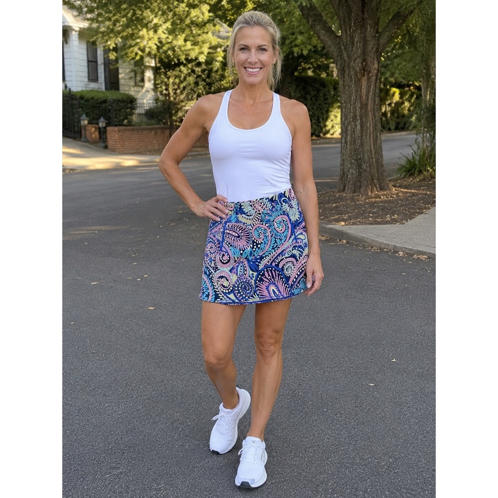 T by Talbots Womens Blue Paisley Active Skort Zipper Pockets Size M VN259 09/21